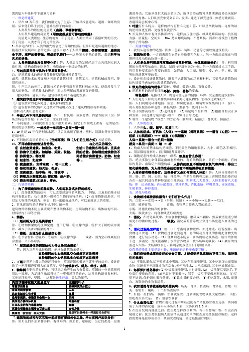 冀教版六年级科学下册复习资料及实验总结汇总