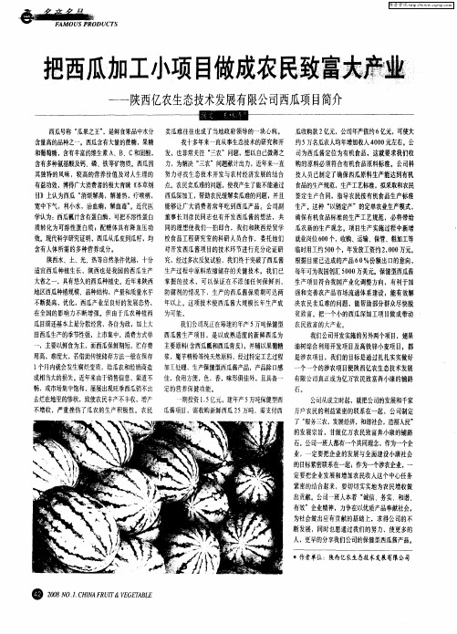 把西瓜加工小项目做成农民致富大产业——陕西亿农生态技术发展有限公司西瓜项目简介