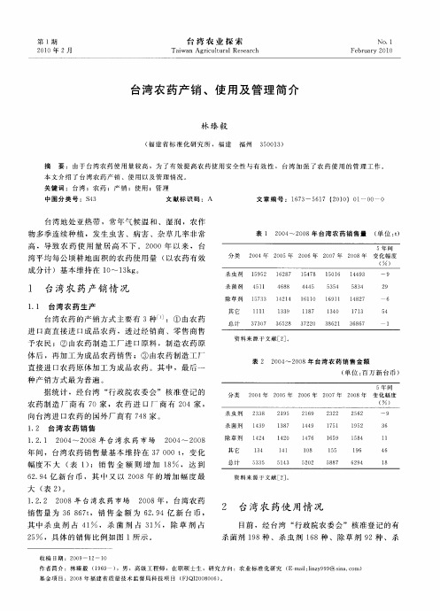 台湾农药产销、使用及管理简介