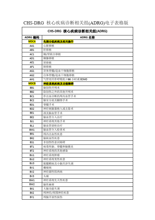 CHS-DRG 核心疾病诊断相关组(ADRG)电子表格版