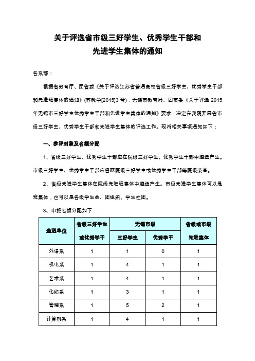 关于评选省市级三好学生、优秀学生干部和