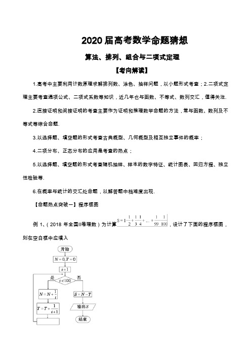 2020届高考数学命题猜想及专题练习--算法、排列、组合与二项式定理(含解析)