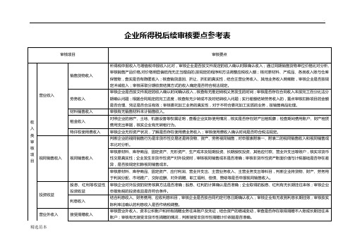 企业所得税后续审核要点参考表