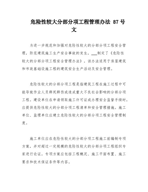 危险性较大分部分项工程管理办法 87号文