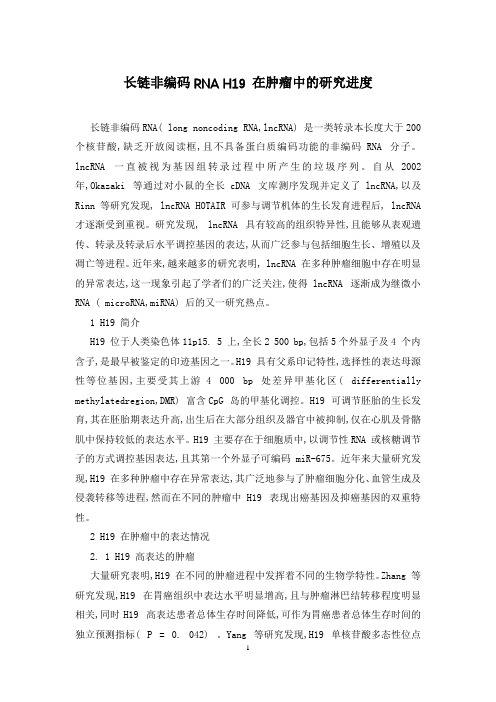 长链非编码RNA H19 在肿瘤中的研究进度