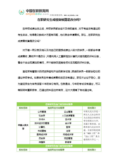 在职研究生成绩复核算是改分吗