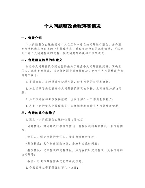 个人问题整改台账落实情况