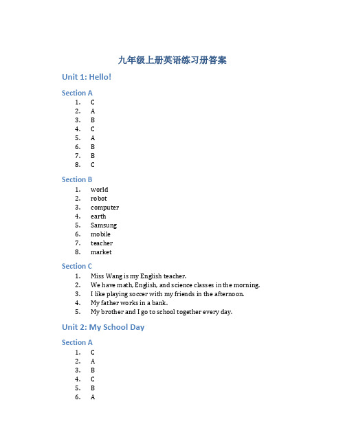 九年级上册英语练习册答案