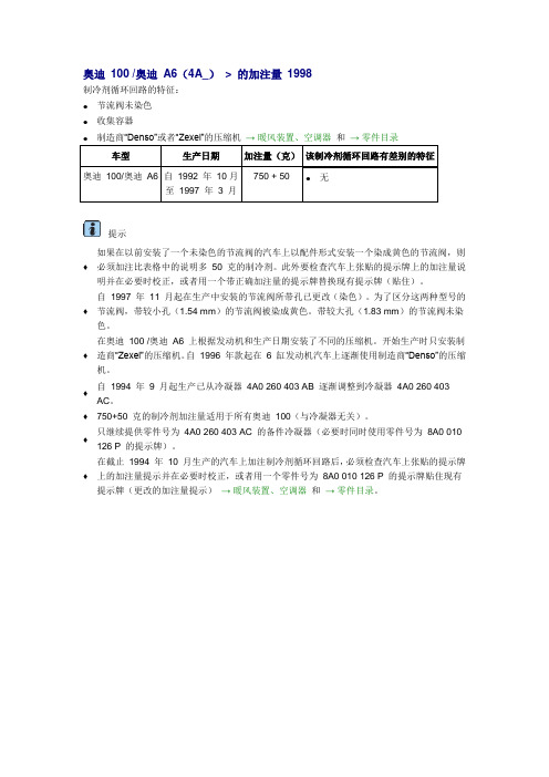 奥迪 100 奥迪 A6(4A_)  的加注量 1998