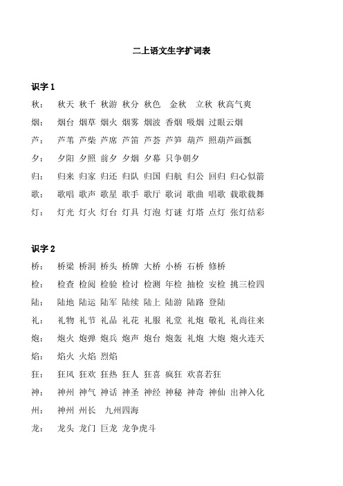 二年级上册语文生字组词