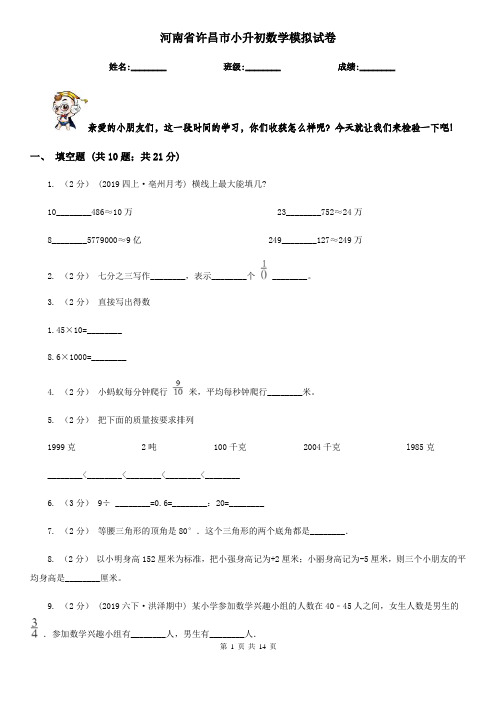 河南省许昌市小升初 数学模拟试卷