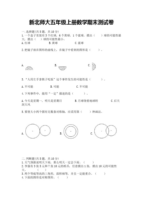 新北师大五年级上册数学期末测试卷a4版可打印