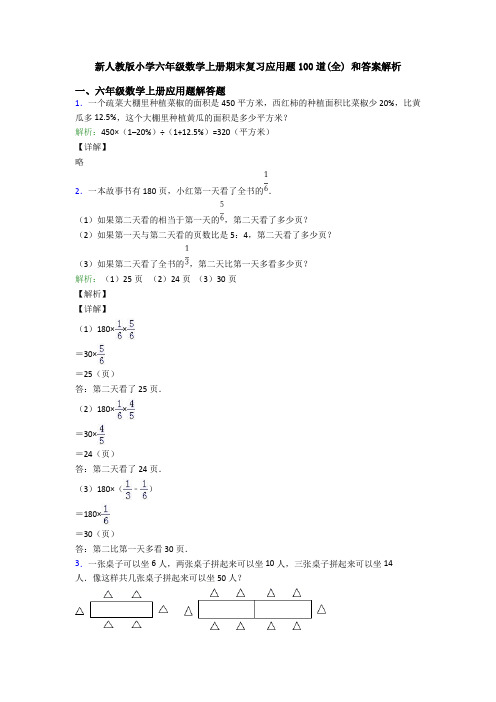 新人教版小学六年级数学上册期末复习应用题100道(全) 和答案解析