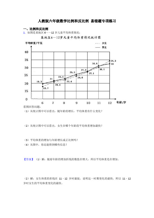 人教版六年级数学比例和反比例 易错题专项练习