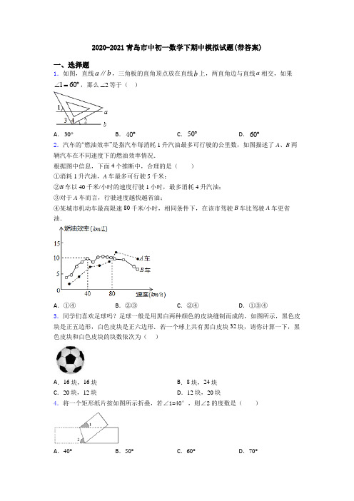 2020-2021青岛市中初一数学下期中模拟试题(带答案)