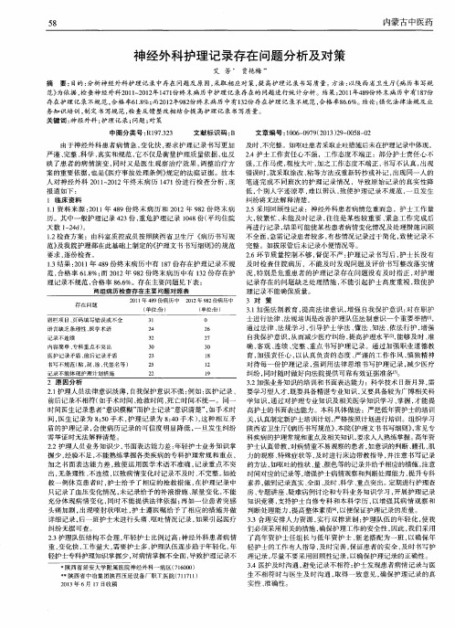 神经外科护理记录存在问题分析及对策