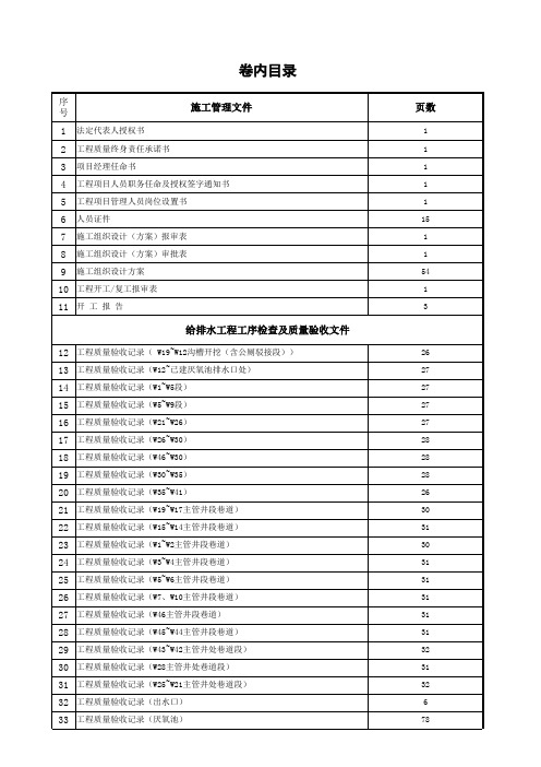 工程资料归档目录表