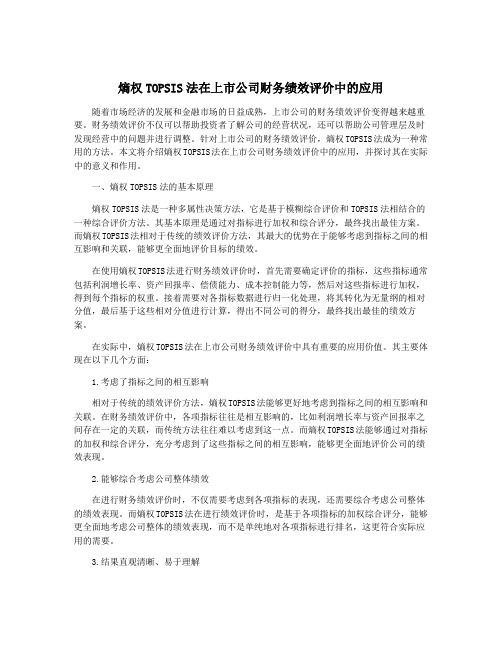 熵权TOPSIS法在上市公司财务绩效评价中的应用