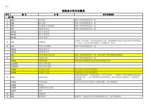 医院会计科目设置表