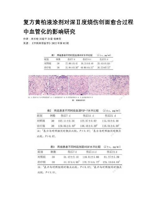 复方黄柏液涂剂对深Ⅱ度烧伤创面愈合过程中血管化的影响研究