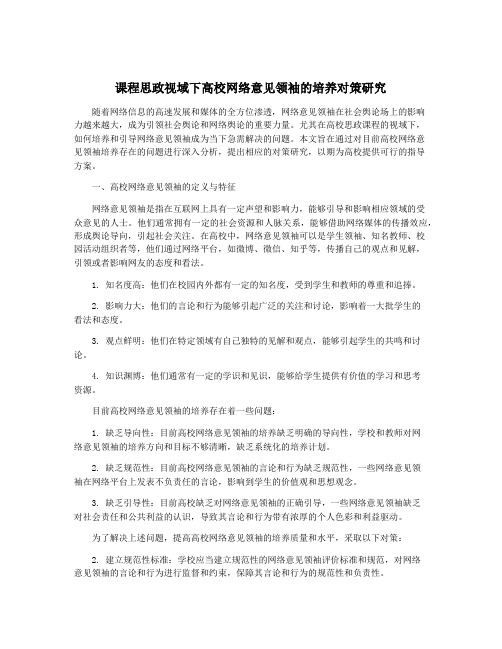 课程思政视域下高校网络意见领袖的培养对策研究