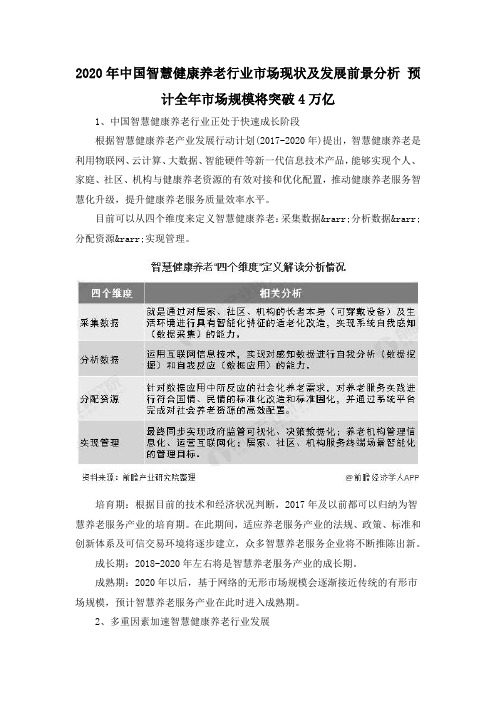 2020年中国智慧健康养老行业市场现状及发展前景分析 预计全年市场规模将突破4万亿