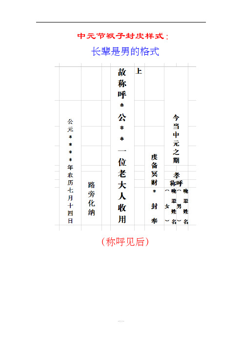 写袱子封皮格式、常识及称谓