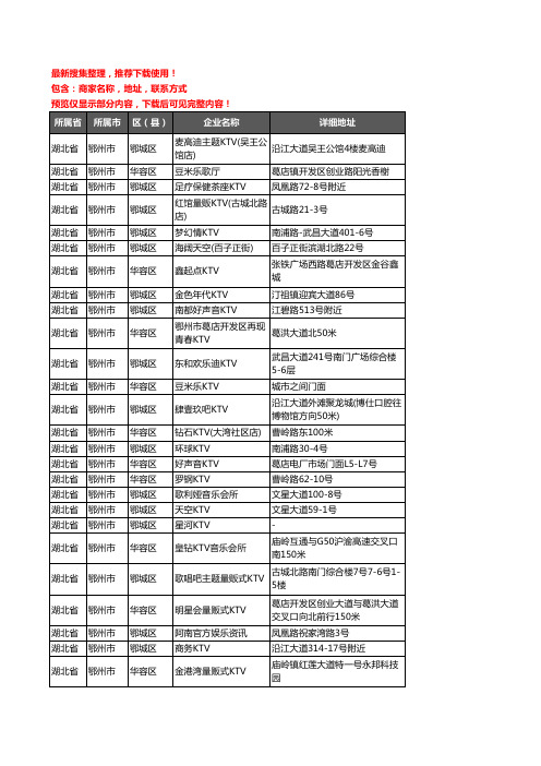 新版湖北省鄂州市KTV企业公司商家户名录单联系方式地址大全64家