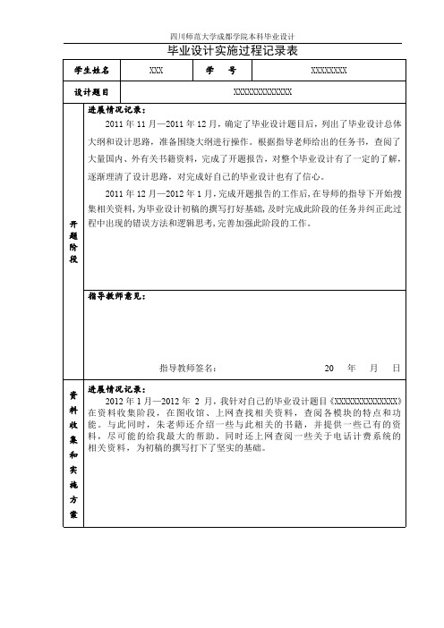 毕业设计实施过程记录表