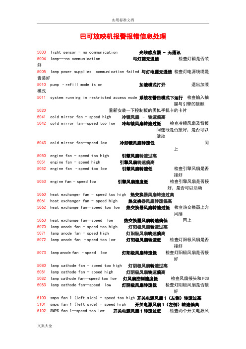 巴可放映机报警报错信息处理