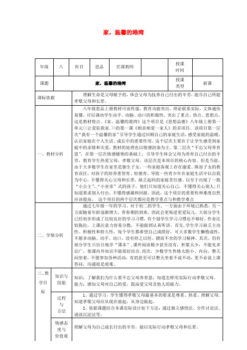 八年级政治上册第一单元让爱驻我家第一课相亲相爱一家人第1框家温馨的港湾教案2