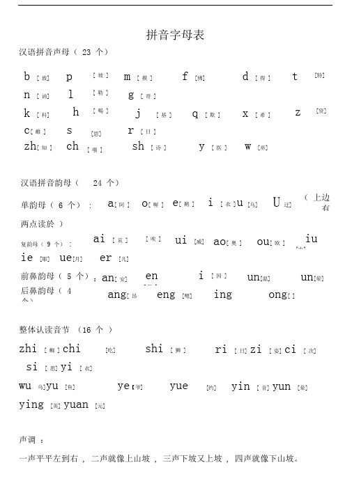 一年级拼音字母表含练习题(精心整理版)
