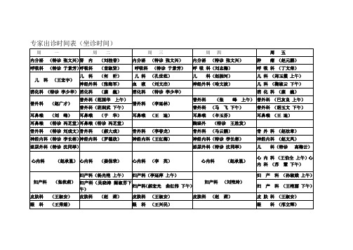 专家出诊时间表(坐诊时间)