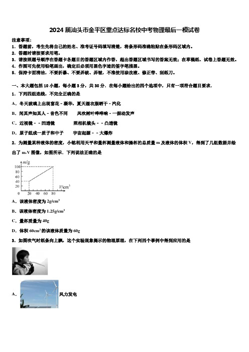 2024届汕头市金平区重点达标名校中考物理最后一模试卷含解析