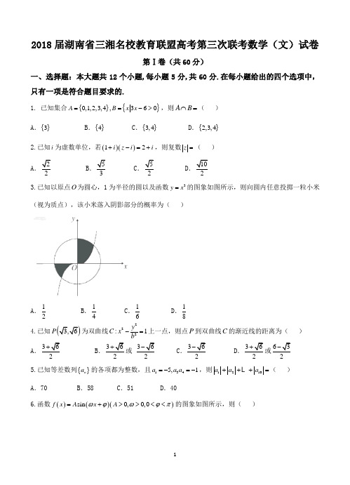 2018届湖南省三湘名校教育联盟高考第三次联考数学(文)试卷-含答案