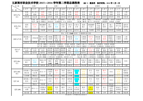 2月27修改3月1日执行五家渠市职业技术学校2015-2016学年第二学期课表