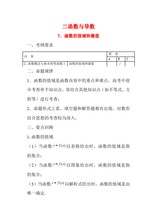 江苏省兴化市楚水实验学校10届高三数学复习讲义7函数的值域和最值