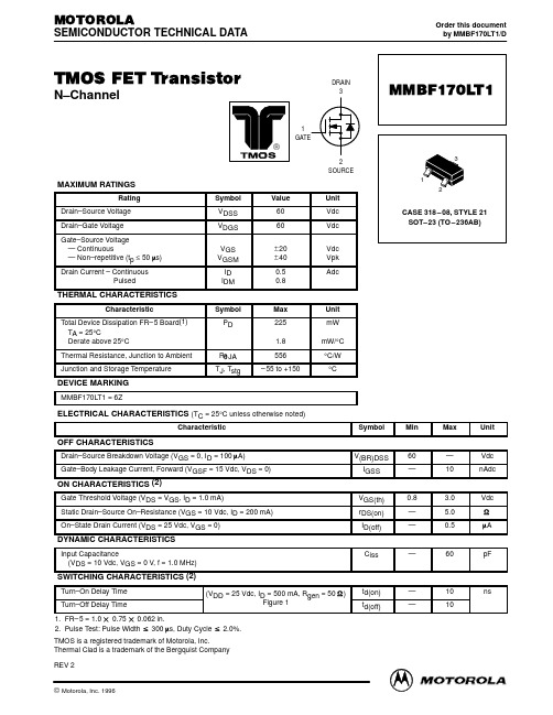 Motorola mmbf170lt1 数据表说明书