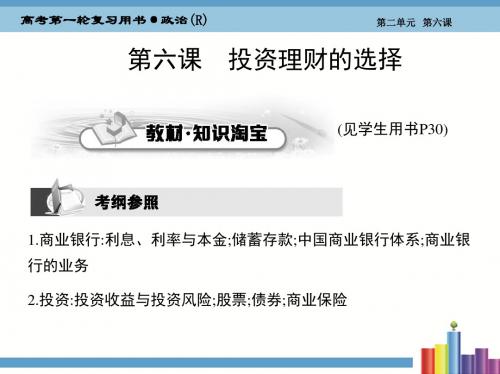2020年高考政治大一轮总复习优质课件:第二单元第六课 投资理财的选择
