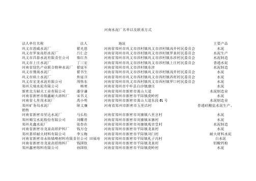 河南水泥厂名单以及联系方式