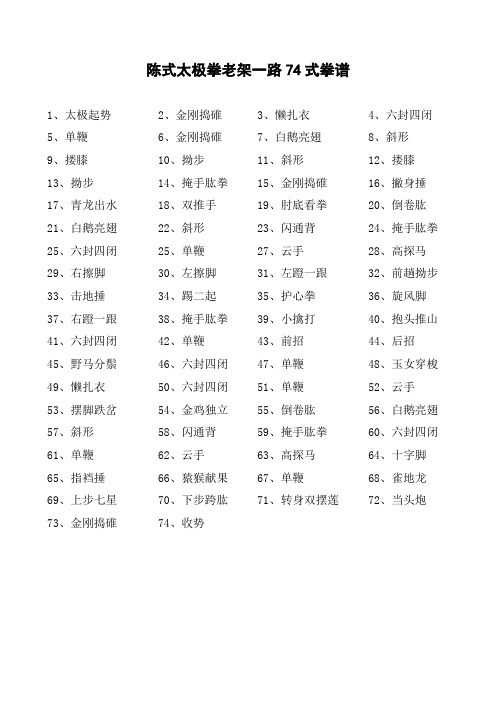 陈式太极拳老架一路74式拳谱