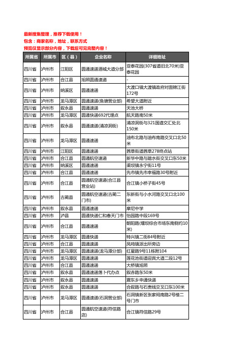 新版四川省泸州市圆通快递企业公司商家户名录单联系方式地址大全68家