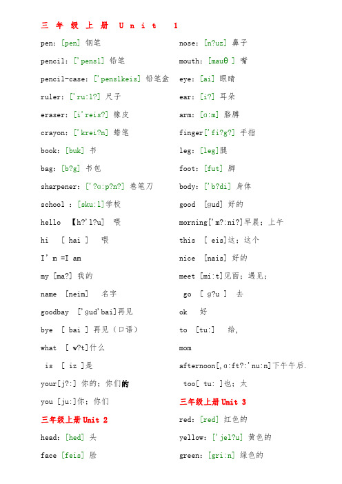 人教版小学英语单词表(带音标)