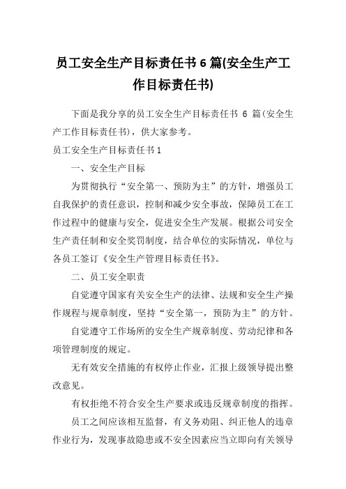 员工安全生产目标责任书6篇(安全生产工作目标责任书)