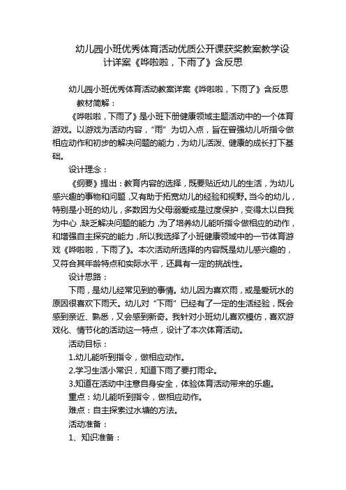 幼儿园小班优秀体育活动优质公开课获奖教案教学设计详案《哗啦啦,下雨了》含反思