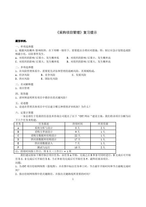 采购项目管理复习提示(+历年真题)