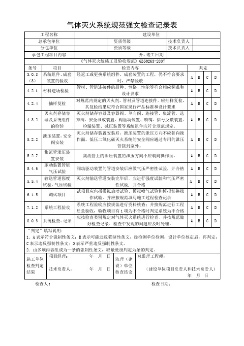 气体灭火系统规范强文检查记录表