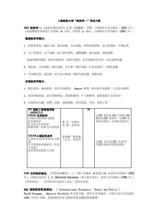 上海财经大学经济学一考试大纲