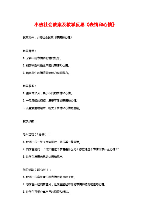 小班社会教案及教学反思《表情和心情》