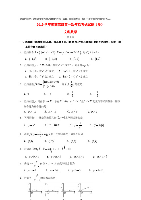 2019届高三数学上学期第一次模拟考试试题 文